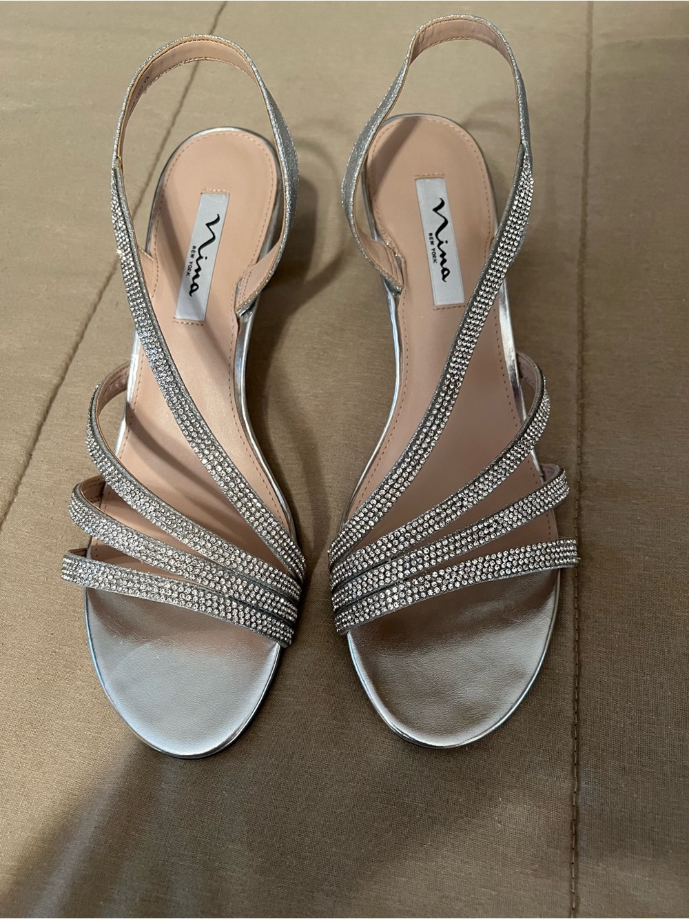 Nina Noura Silver Embellished Slingback Sandals